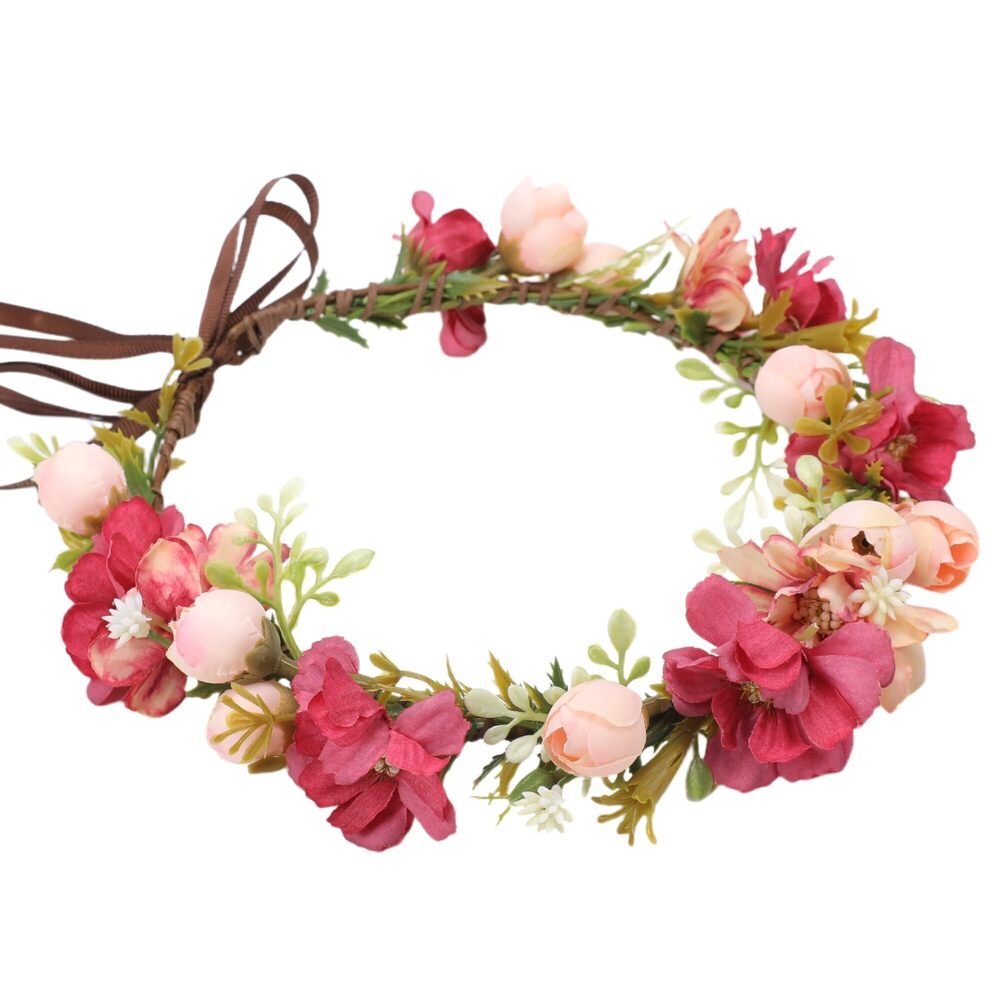7757 Pink Flower Crown Headband, Fairy Rose Floral Headpiece, Vintage